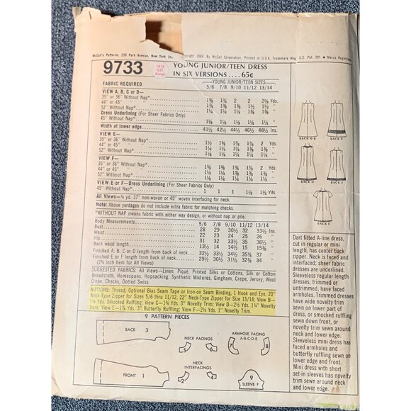 McCall's Misses Dress Sewing Pattern sz 11 12 9733 - Picture 3 of 3